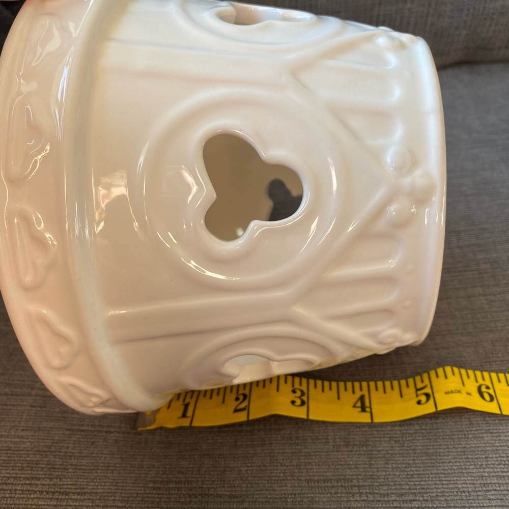 Large Round White Ceramic Candle Har Lamp Shade with Cutouts. No Markings. - Picture 5 of 7